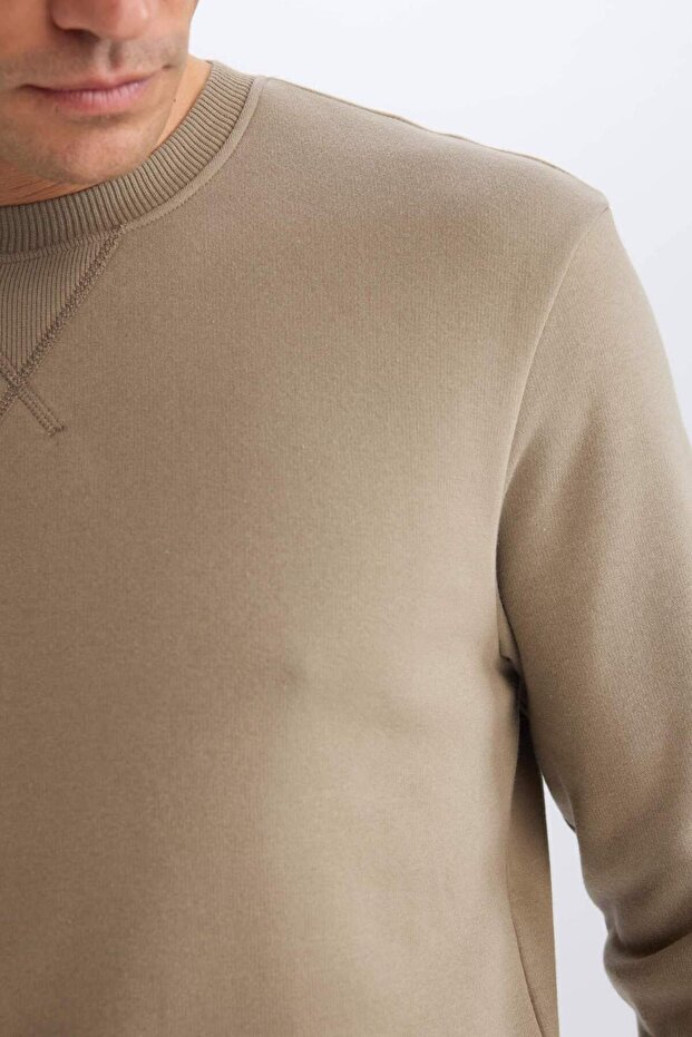 Regular Fit Bisiklet Yaka Kalın Basic Düz Sweatshirt T3777AZ25SP - 5