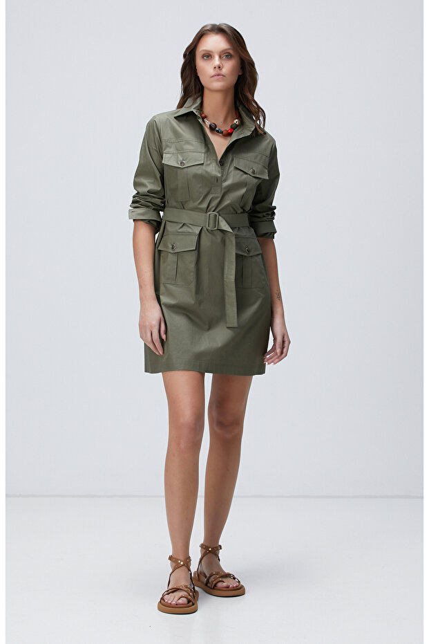 Haki Mini Elbise - 3