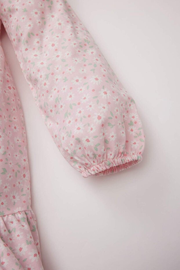 Kız Bebek Büyük Yaka Çiçekli Uzun Kollu Twill Elbise D9329A525SP - 3