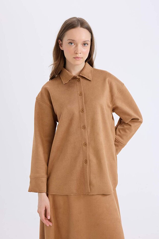 Regular Fit Süet Uzun Kollu Gömlek Tunik E5917AX24WN - 4