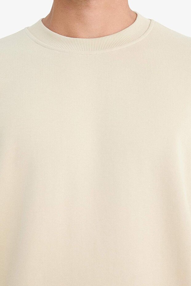 Boxy Fit Bisiklet Yaka Basic Düz Pike Sweatshirt E1519AX25SP - 5