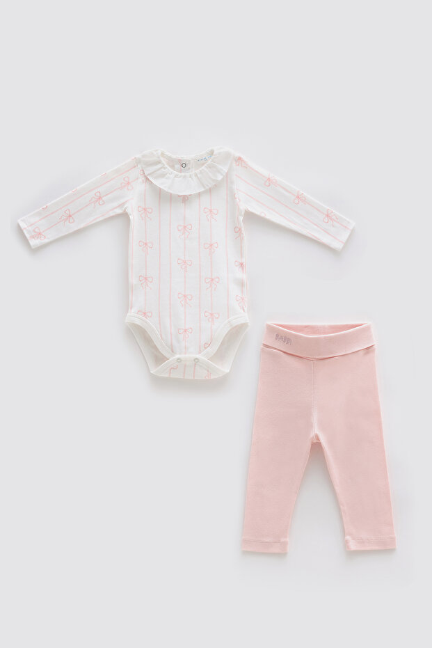 100% Cotton 2-Piece Body & Pants Set - Ribbon / Pink