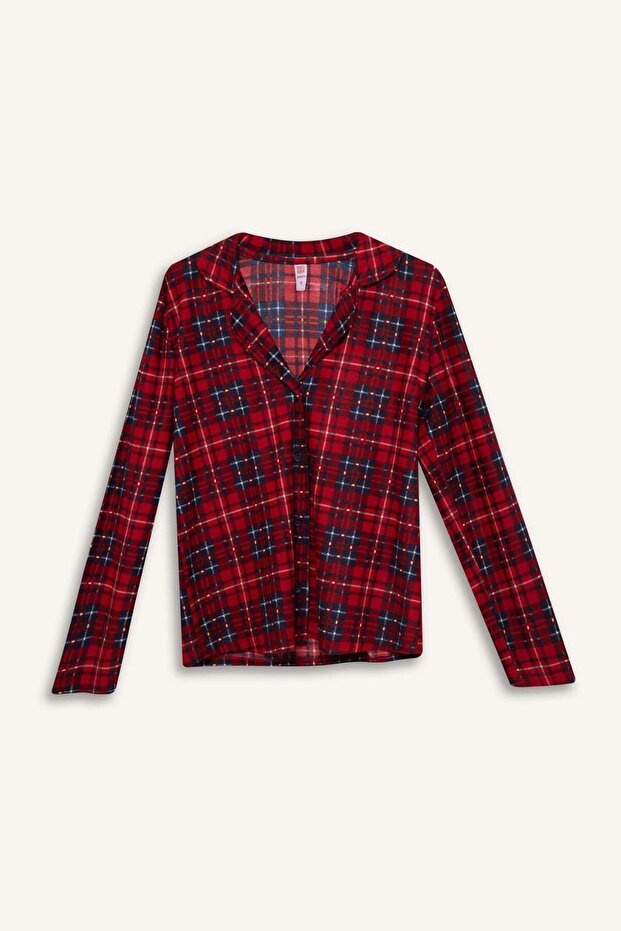 Pijama Takımı Kareli Uzun Kollu Üst Beli Lastikli Uzun Alt-Fall in Love E6324AX24WN - 8