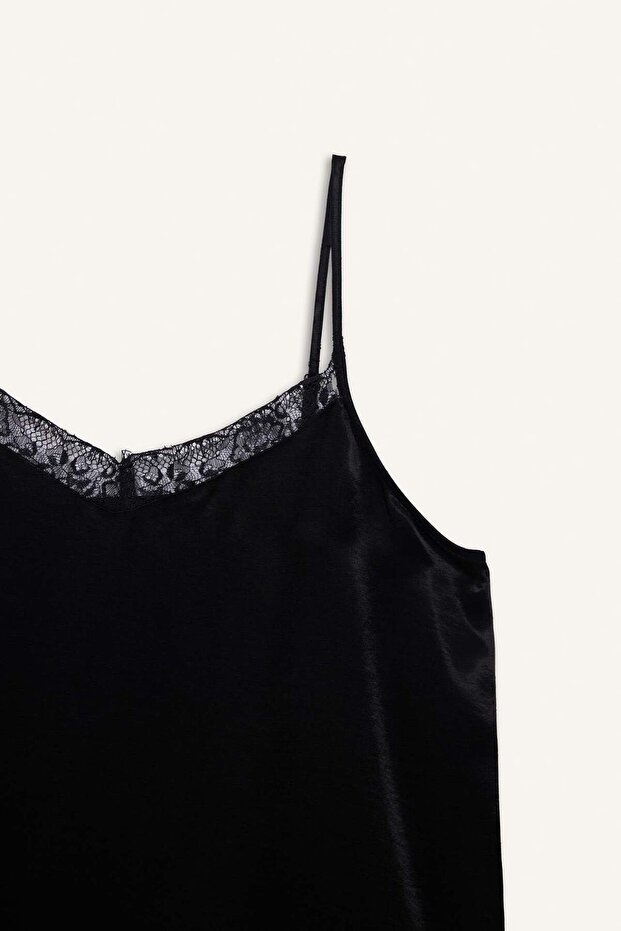 Basic Düz V Yaka Saten Askılı Bluz E0214AX24WN - 7