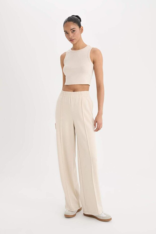 DeFactoFit Wide Leg Geniş Paça Çift Cepli Skuba Dalgıç Kumaş Sporcu Eşofman Altı D8316AX25SP - 3
