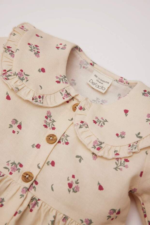 Kız Bebek Çiçekli Uzun Kollu Twill Elbise D9552A525SP - 2
