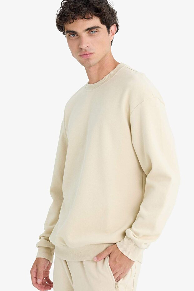 Boxy Fit Bisiklet Yaka Basic Düz Pike Sweatshirt E1519AX25SP - 1