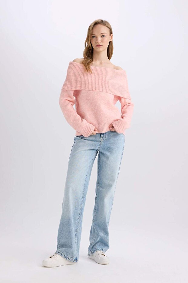 Regular Fit Açık Omuz Triko Kazak E4549AX24WN - 2