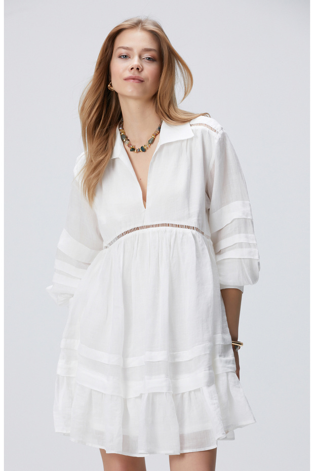 Beyaz Mini Elbise - 1