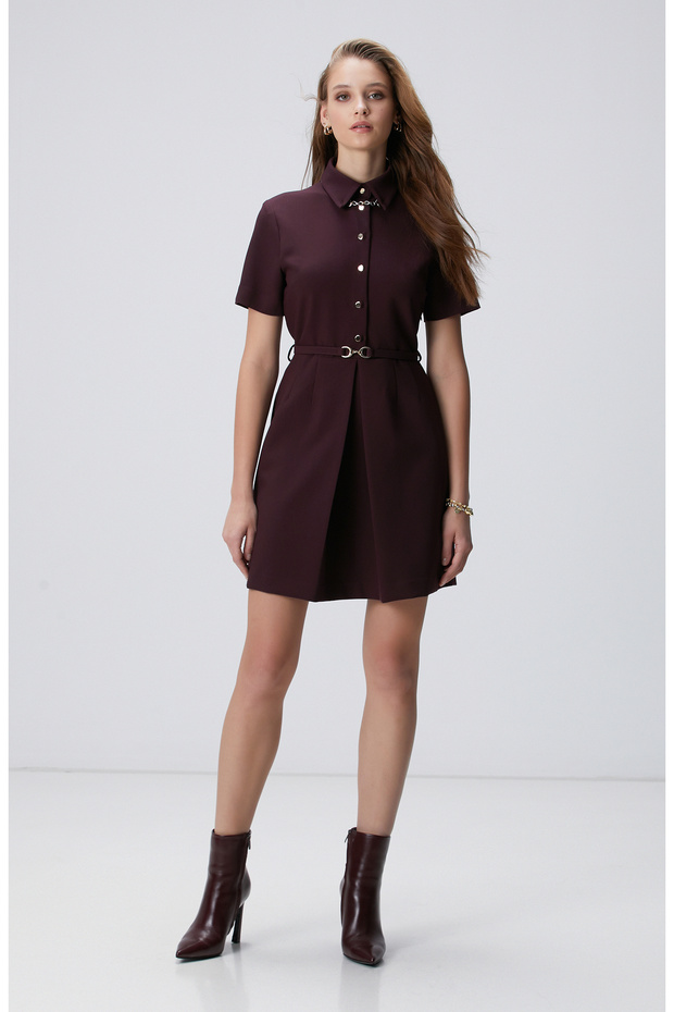 Vişne Kemerli Mini Elbise - 1
