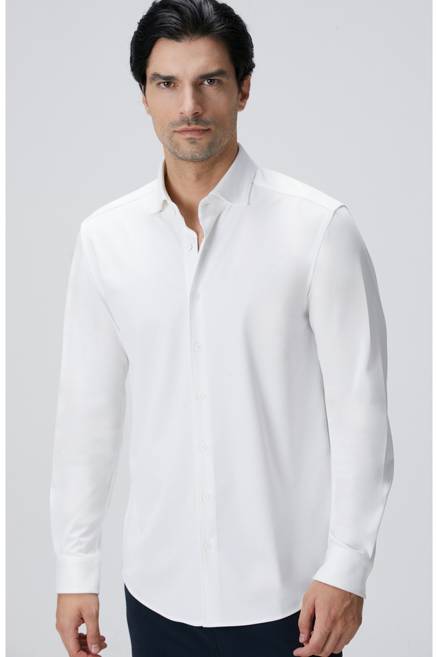 Beyaz N-Tech Fermuarlı Örme Gömlek - 2