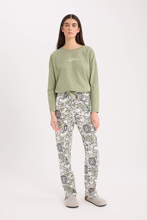 Fall in Love Pijama Takımı Regular Fit Uzun Kollu Baskılı Üst Desenli Uzun Alt E2893AX24AU - 2