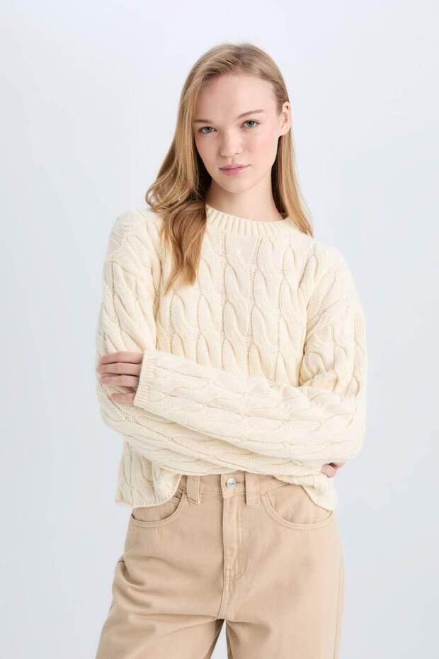 Coool Regular Fit Strickpullover mit Rundhalsausschnitt und Haarstruktur E4604AX25SP - 4