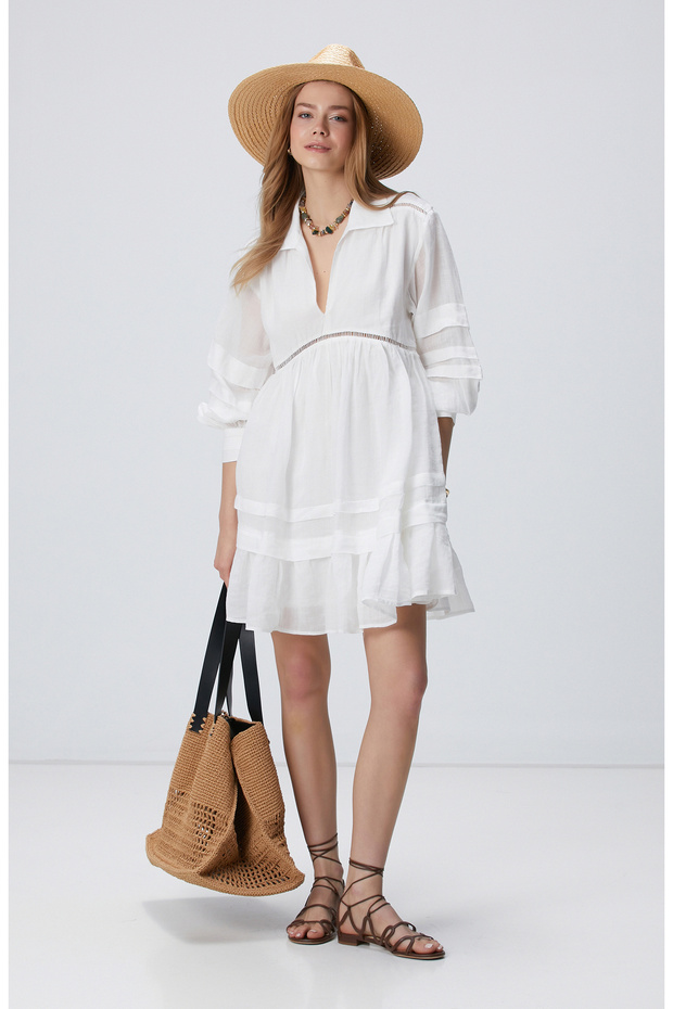 Beyaz Mini Elbise - 3