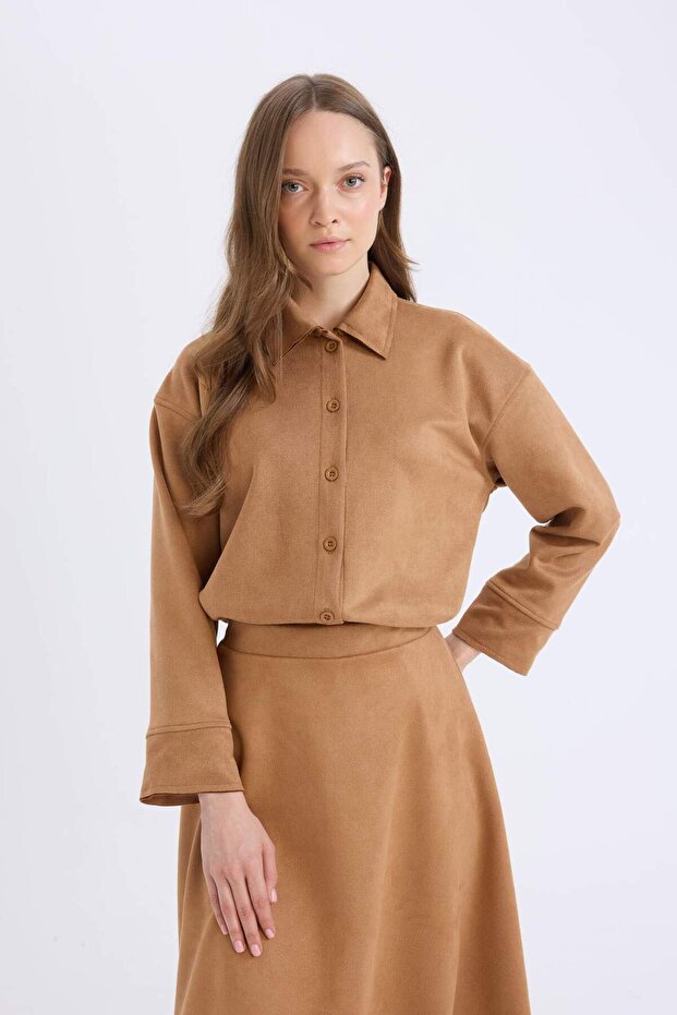 Regular Fit Süet Uzun Kollu Gömlek Tunik E5917AX24WN - 3