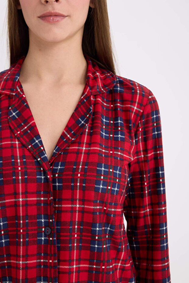 Pijama Takımı Kareli Uzun Kollu Üst Beli Lastikli Uzun Alt-Fall in Love E6324AX24WN - 5