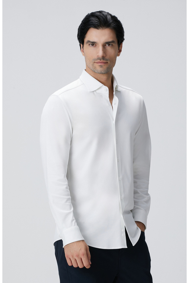 Beyaz N-Tech Fermuarlı Örme Gömlek - 4