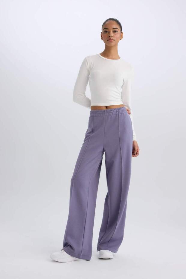 DeFactoFit Wide Leg Geniş Paça Çift Cepli Skuba Dalgıç Kumaş Sporcu Eşofman Altı D8316AX25SP - 2