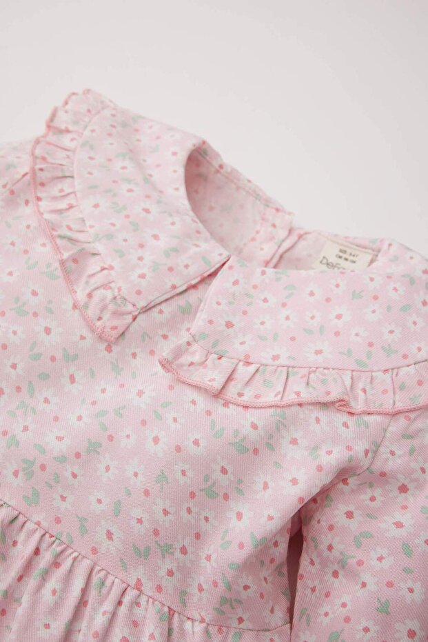 Kız Bebek Büyük Yaka Çiçekli Uzun Kollu Twill Elbise D9329A525SP - 2