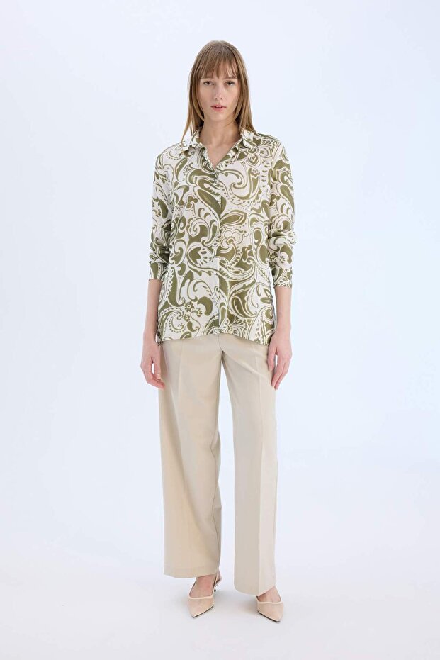 Oversize Geniş Kalıp Desenli Uzun Kollu Gömlek Tunik E4347AX25SP - 2