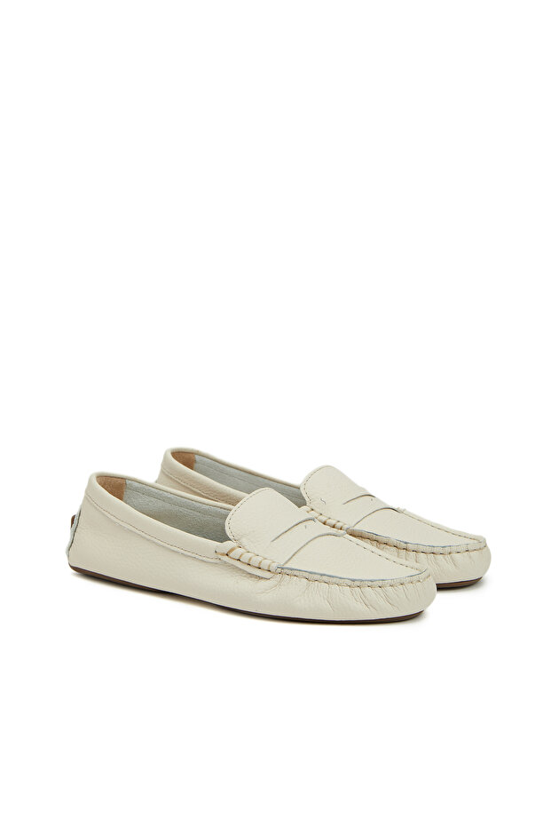 Bej Kadın Deri Loafer - 1