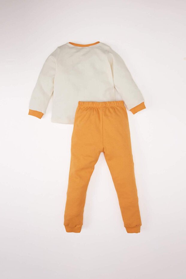 Erkek Bebek Pijama Takımı Bisiklet Yaka Aslan Baskılı Uzun Kollu Üst Beli Lastikli Uzun Alt D7158A5 - 5