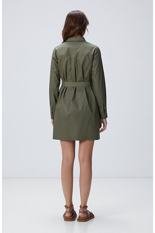 Haki Mini Elbise - 5