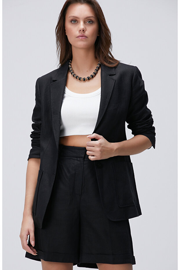 Siyah Keten Ceket - 4