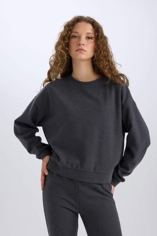 2-Piece Set Basic Plain Crew Neck Top Flexible Waist Long Bottom E3841Axns - 4