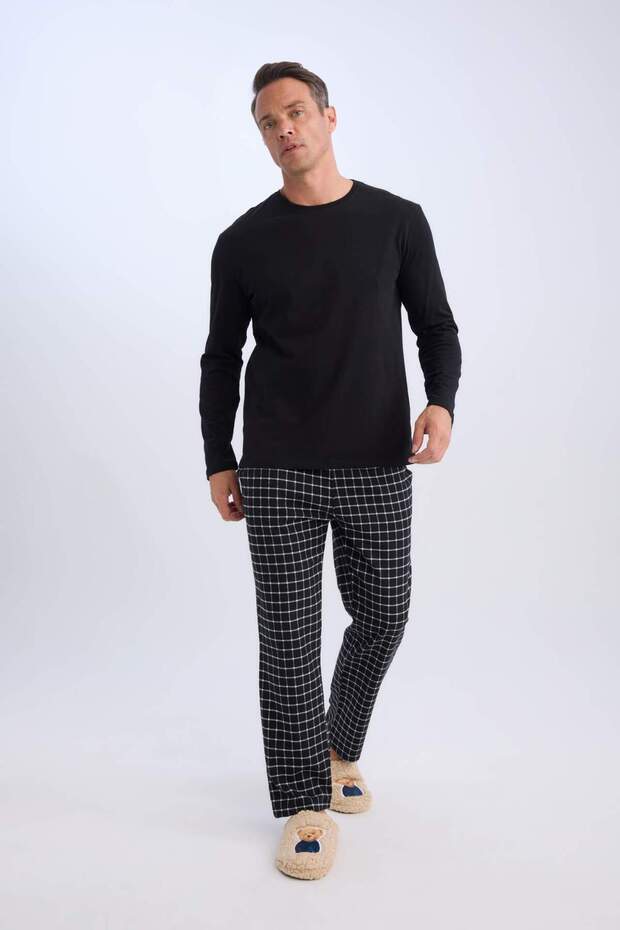 Regular Fit Pijama Takımı Bisiklet Yaka Uzun Kollu Üst Kareli Uzun Alt C6124AX24CW - 3