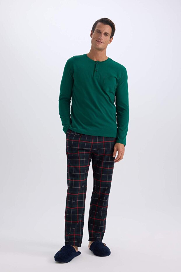 Regular Fit Pijama Takımı Bisiklet Yaka Uzun Kollu Üst Kareli Uzun Alt 4w2dftkc6123__qzh - 2