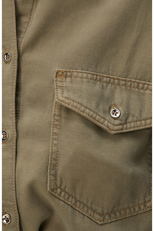 Haki Denim Gömlek - 6