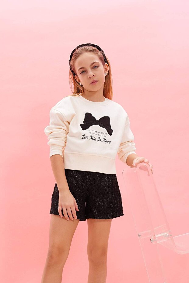 Girl's Christmas Themed Relax Fit Crew Neck Printed Soft Fleece Inside Sweatshirt D5421A824Wn