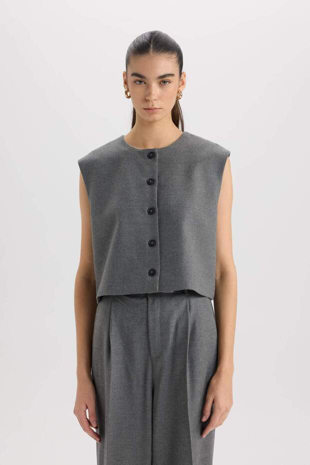 Bisiklet Yaka Basic Düz Düğmeli BlazerYelek E0571AX24AU - 1