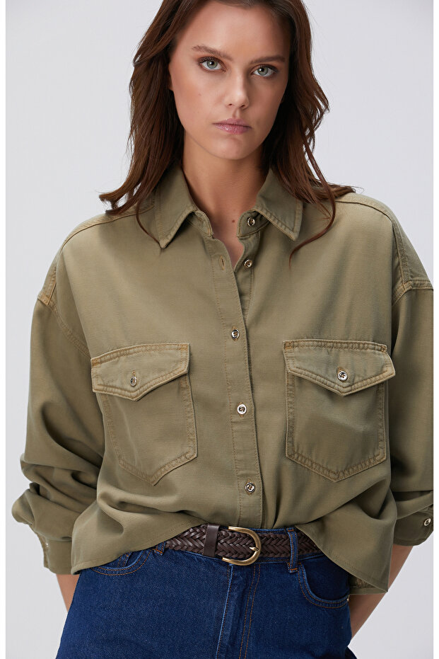 Haki Denim Gömlek - 2