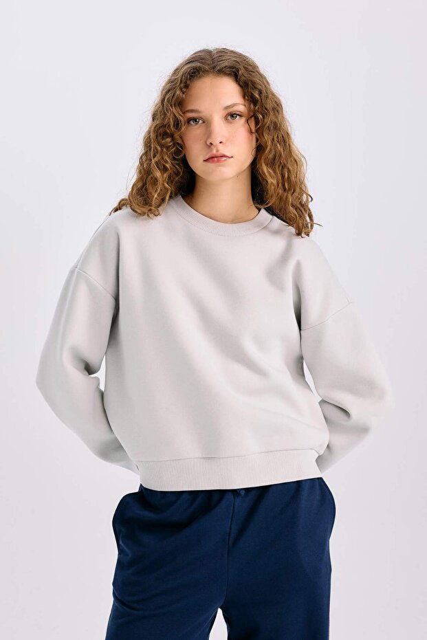 Regular Fit Bisiklet Yaka Kalın Basic Düz Sweatshirt D6645AX24WN - 3