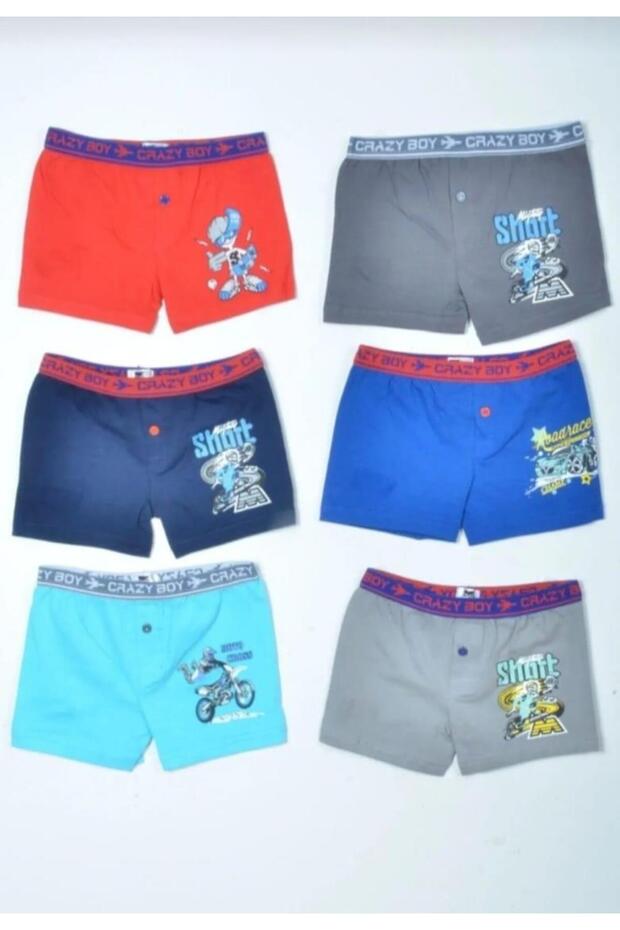 0253 ERKEK ÇOCUK DESENLİ LİKRALI BOXER ŞORT 12 ADET - 2