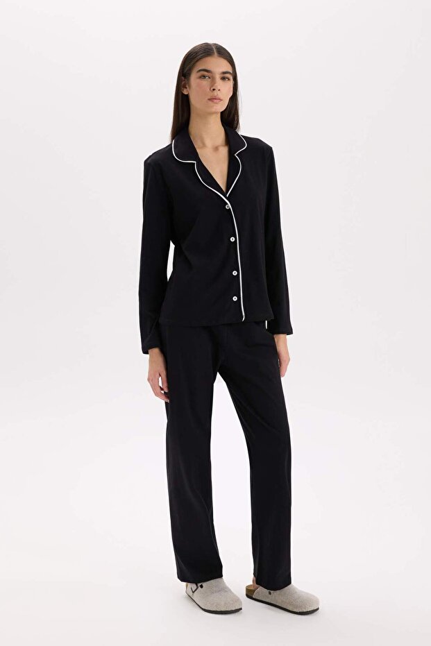 Pijama Takımı Regular Fit Uzun Kollu Üst Uzun Alt-Fall in Love E2246AXNS - 1