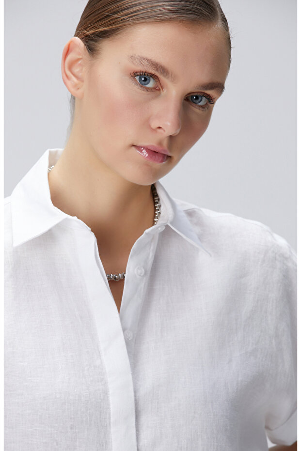 Beyaz Keten Gömlek - 2