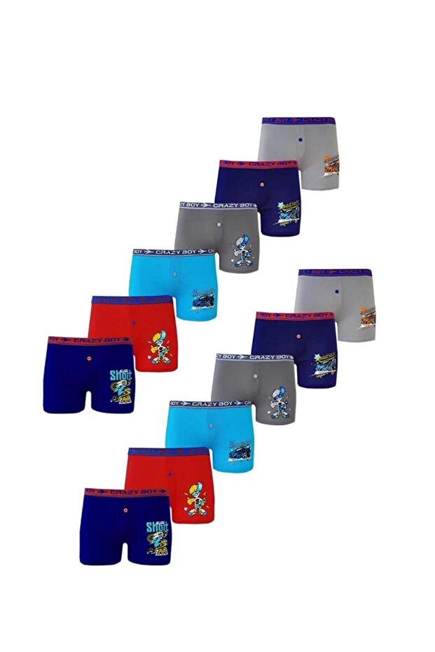 0253 ERKEK ÇOCUK DESENLİ LİKRALI BOXER ŞORT 12 ADET - 1