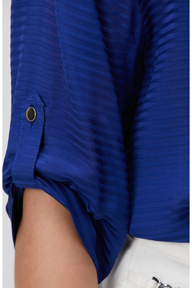 Saks Çizgi Desenli Gömlek - 6