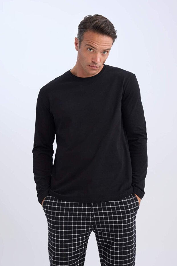 Regular Fit Pijama Takımı Bisiklet Yaka Uzun Kollu Üst Kareli Uzun Alt C6124AX24CW - 4
