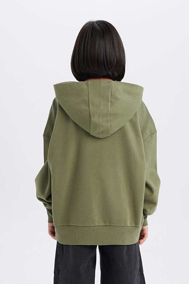 Kız Çocuk Oversize Geniş Kalıp Kapüşonlu Baskılı Sweatshirt D1567A824WN - 6