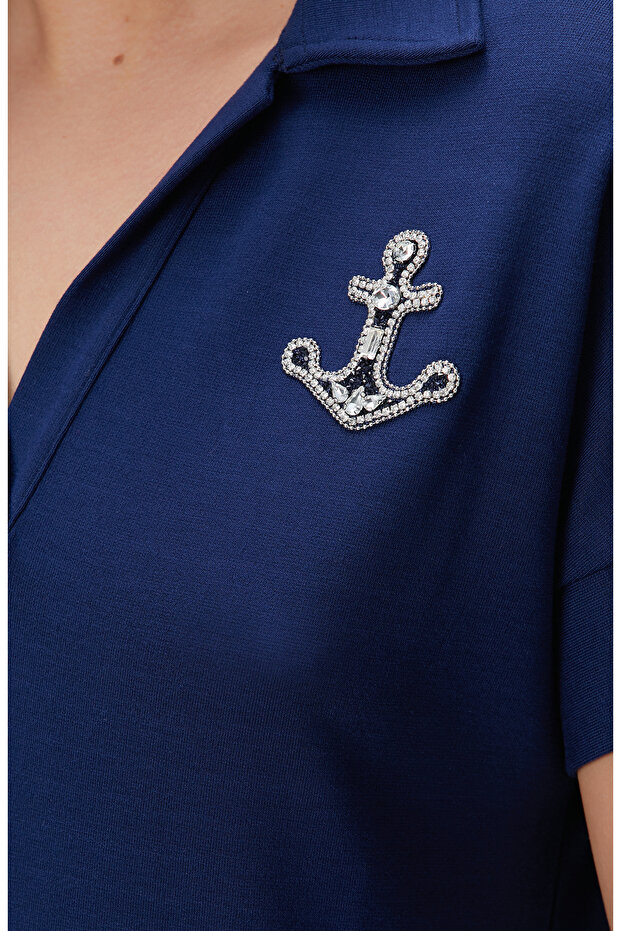 Lacivert Mini Elbise - 6