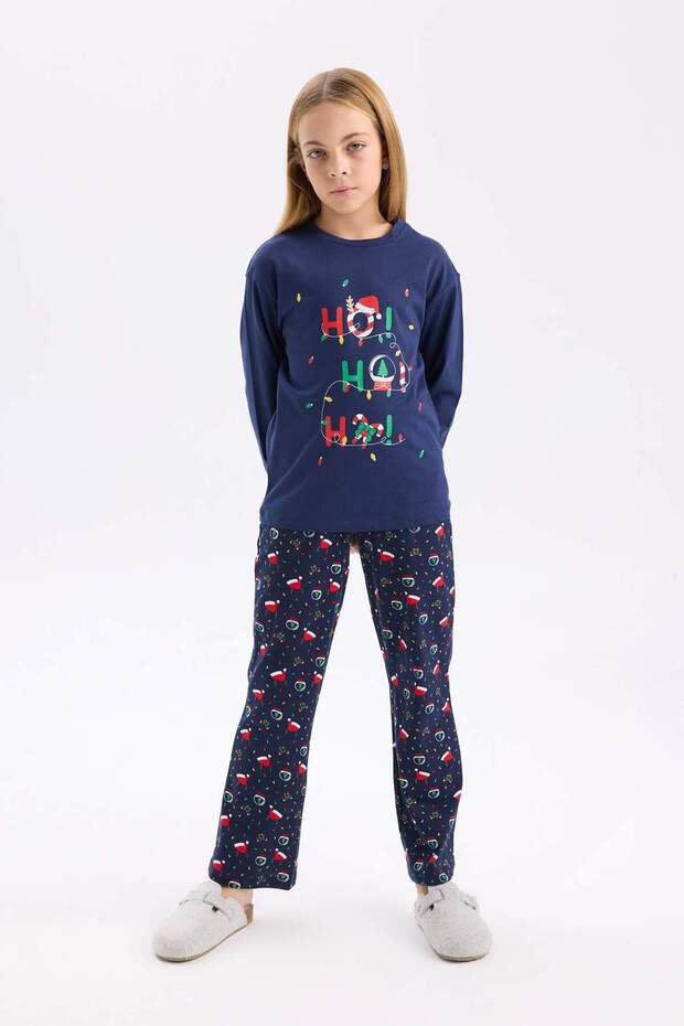 Kız Çocuk Yılbaşı Temalı Pijama Takımı Uzun Kollu Üsr Esnek Belli Uzun Alt D9824A824WN - 2