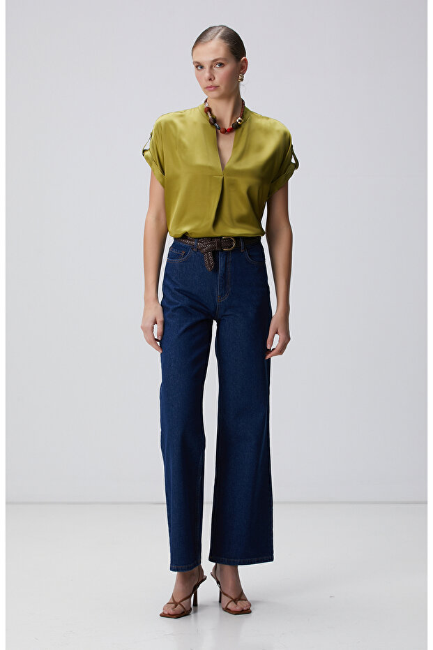 Yağ Yeşili Viskon Bluz - 3