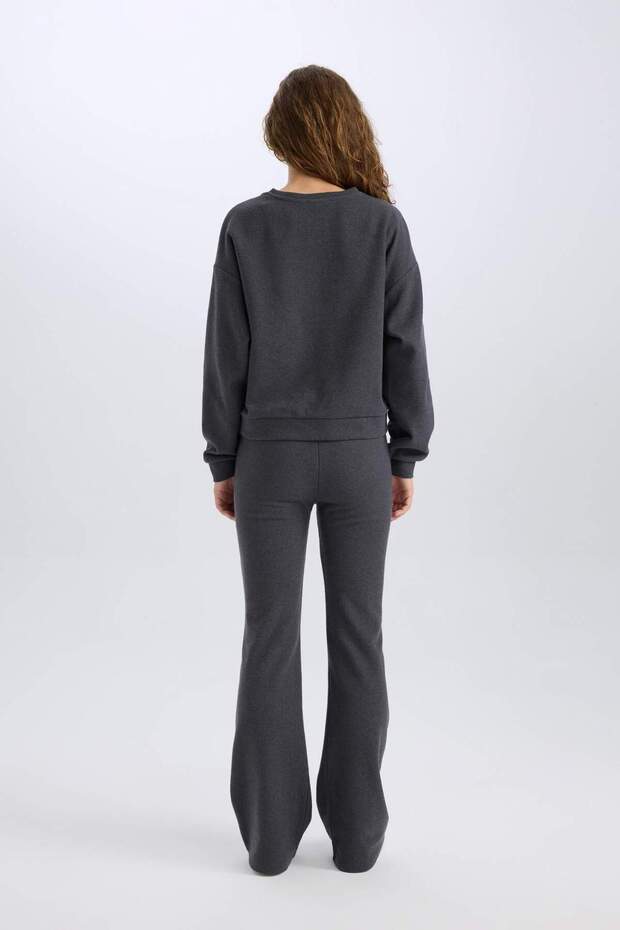2-Piece Set Basic Plain Crew Neck Top Flexible Waist Long Bottom E3841Axns - 6