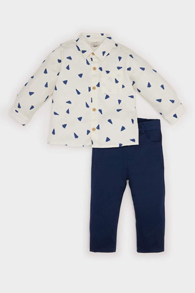 Yılbaşı Temalı Gömlek Üst Pantolon Alt 2'li Ekru Erkek Bebek Alt-Üst Takım D5425A5/ER118 - 1