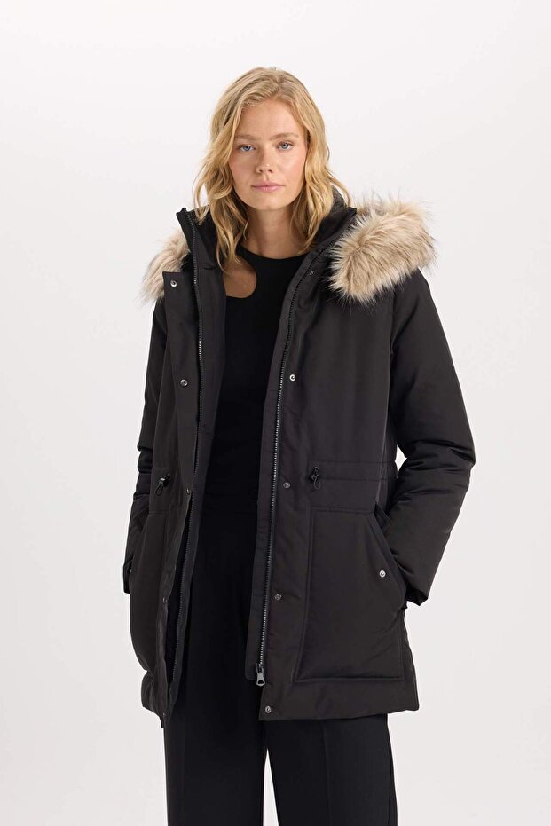 Túlméretes műszőrme kapucnis Parka - Vízlepergető kabát levehető cipzárral - 4