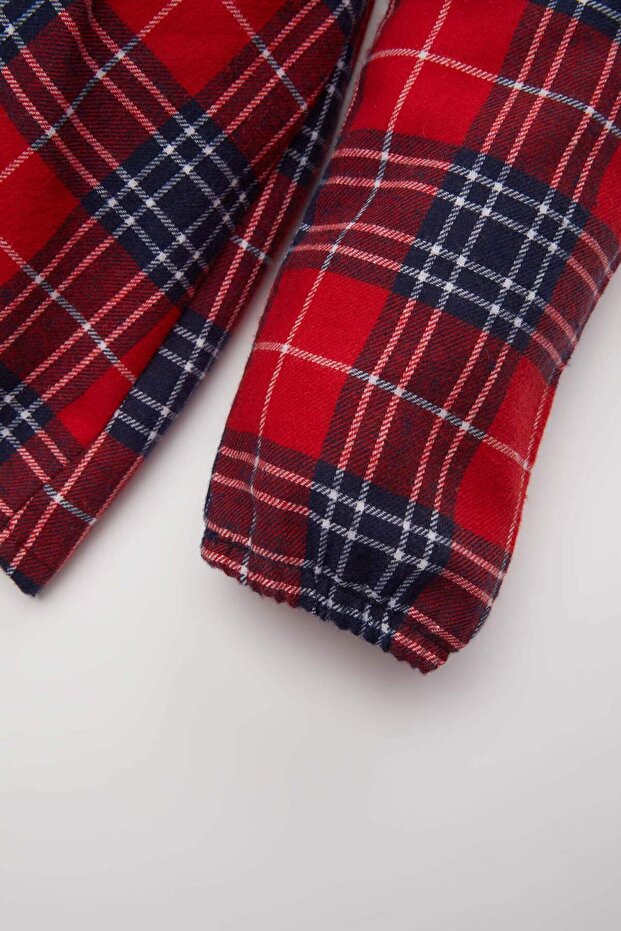 Baby Girl Newborn Christmas Themed 2-Piece Set Bebe Collar Checkered Flannel Dress Pantyhose D6513A524 - 3